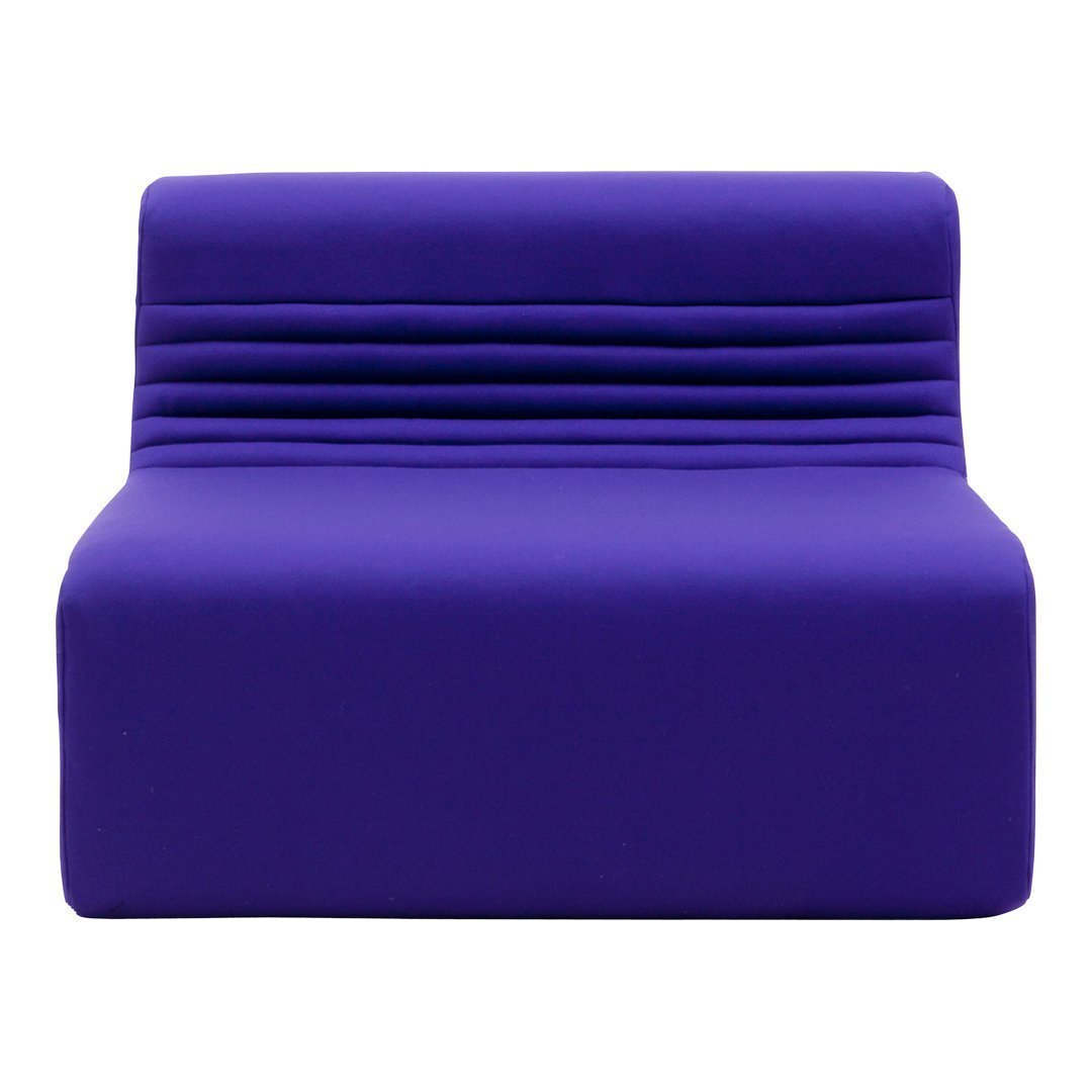 Modern purple sofa with sleek, horizontal ribbed pattern for a stylish touch in any space.