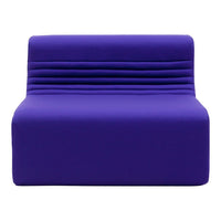 Modern purple sofa with sleek, horizontal ribbed pattern for a stylish touch in any space.