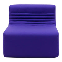 Purple lounge chair with a sleek, modern design and horizontal ribbed pattern on the backrest.