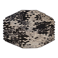 Black and white octagonal rug with a pixelated geometric pattern. Ideal for modern decor.