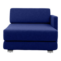 Navy blue fabric chaise lounge with a smooth texture and modern design. Perfect for stylish home decor.