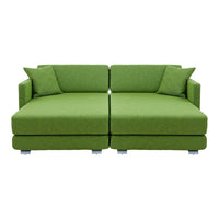 Green modern sectional sofa with textured fabric and matching cushions, perfect for vibrant living spaces.