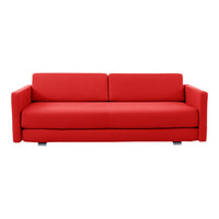 "Vibrant red sofa with a smooth, minimalist design and no visible patterns."