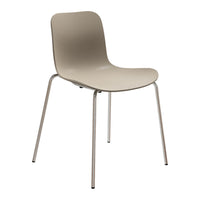Elegant beige chair with a smooth, minimalist design and sleek silver metal legs. Perfect for modern interiors.