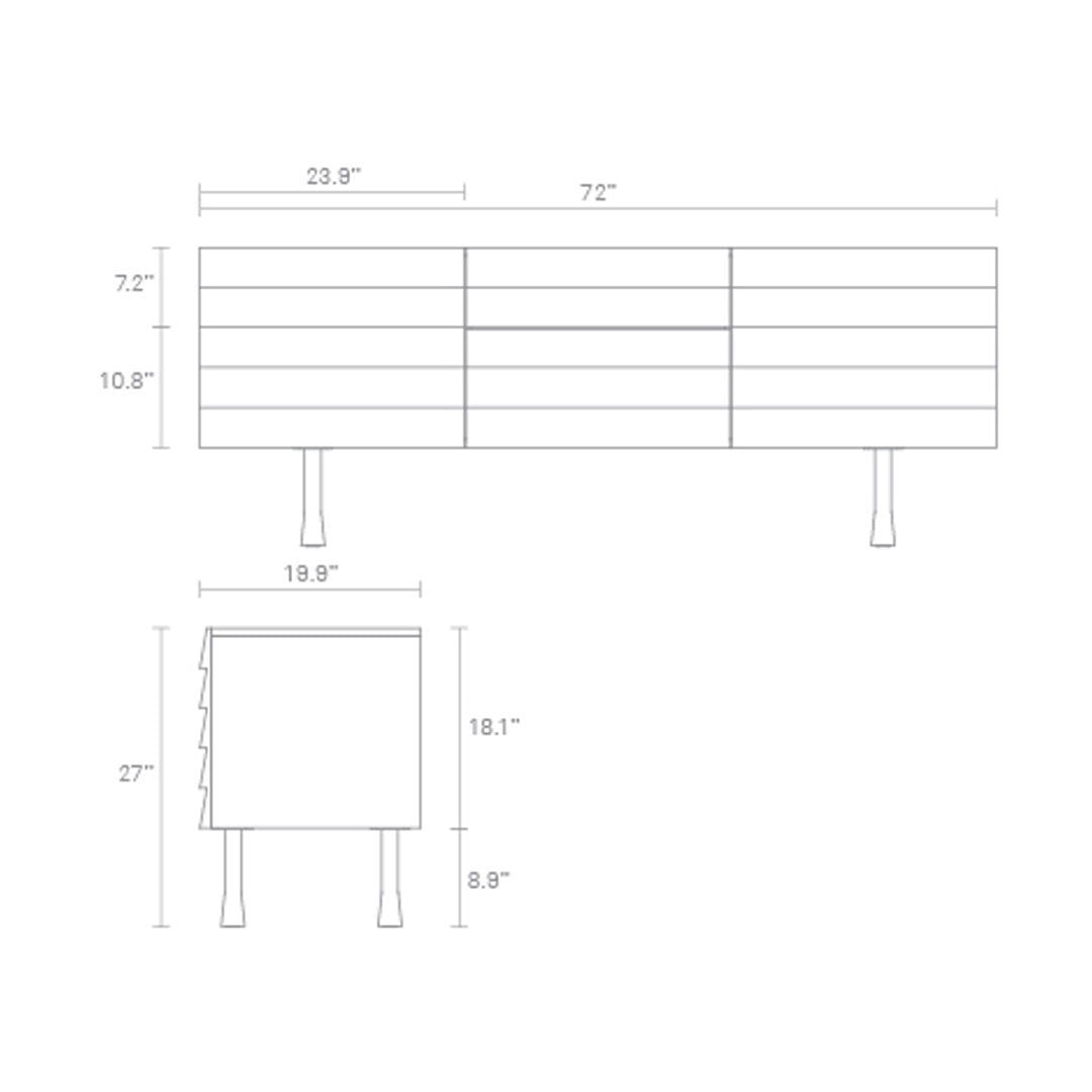 Modern white media console with linear patterns and sleek tapered legs. Minimalist design ideal for contemporary spaces.
