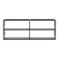 Gray open shelving unit with clean lines and a minimalist design, featuring two spacious shelves and a sleek frame.