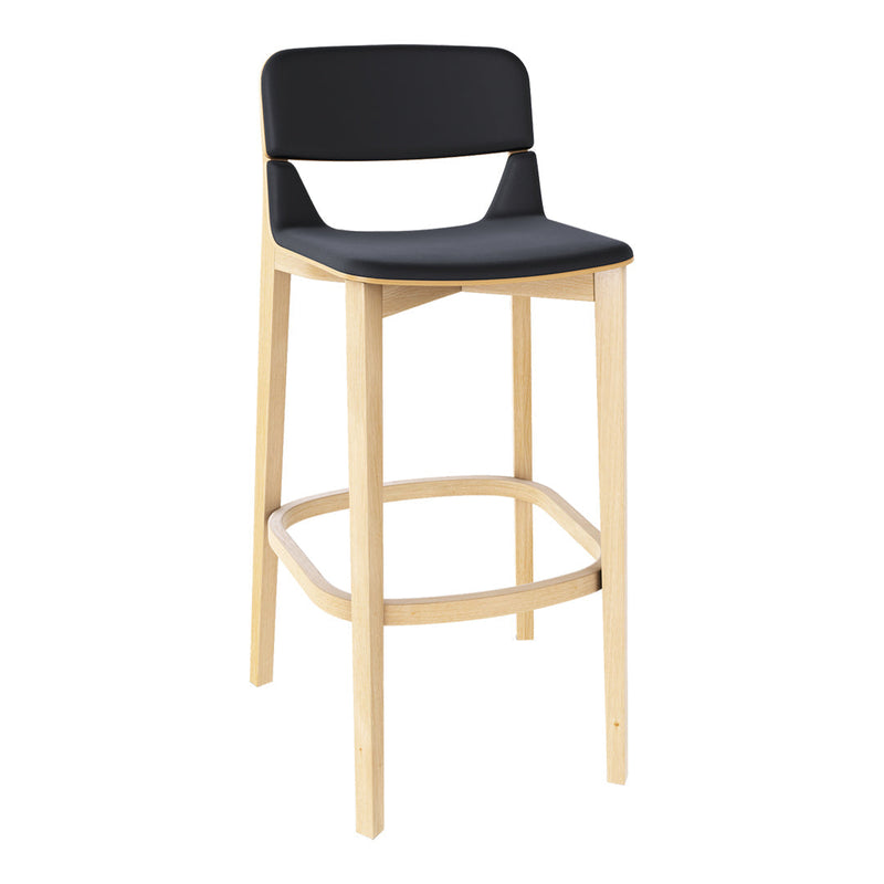 Leaf Barstool w/ Backrest - Seat Upholstered - Oak Frame