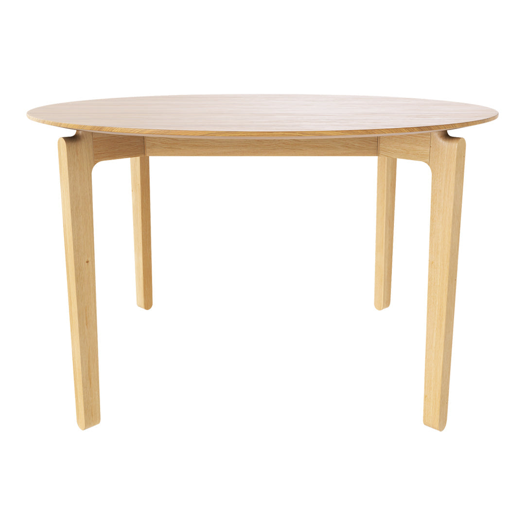 Light wood round table with a smooth, natural finish and minimalist design, perfect for modern interiors.