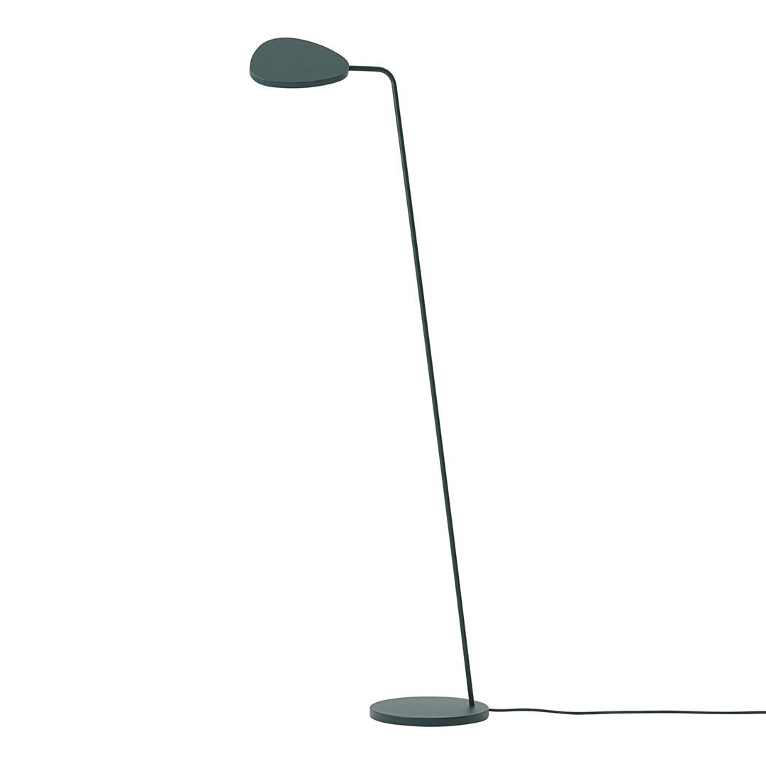 Sleek black floor lamp with a minimalist design and smooth, curved shade. Perfect for modern interiors.