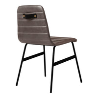 Gray ribbed upholstery chair with black metal legs and a stylish back handle.