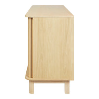 Light natural wood sideboard with a smooth, minimalist design and subtle ribbed texture on the door.