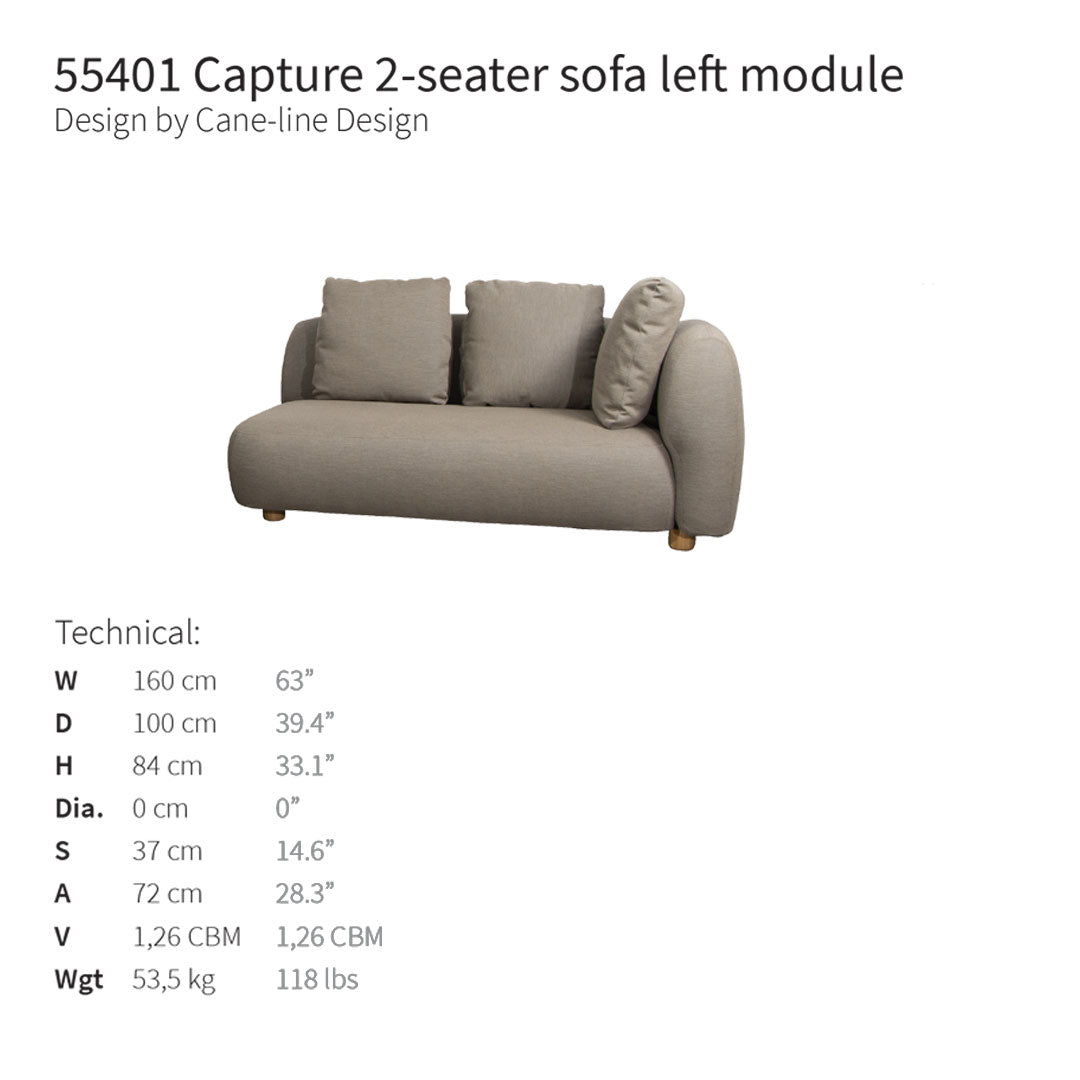 "Capture 2-seater sofa in soft taupe with smooth, rounded shapes and plush cushions for a cozy vibe."