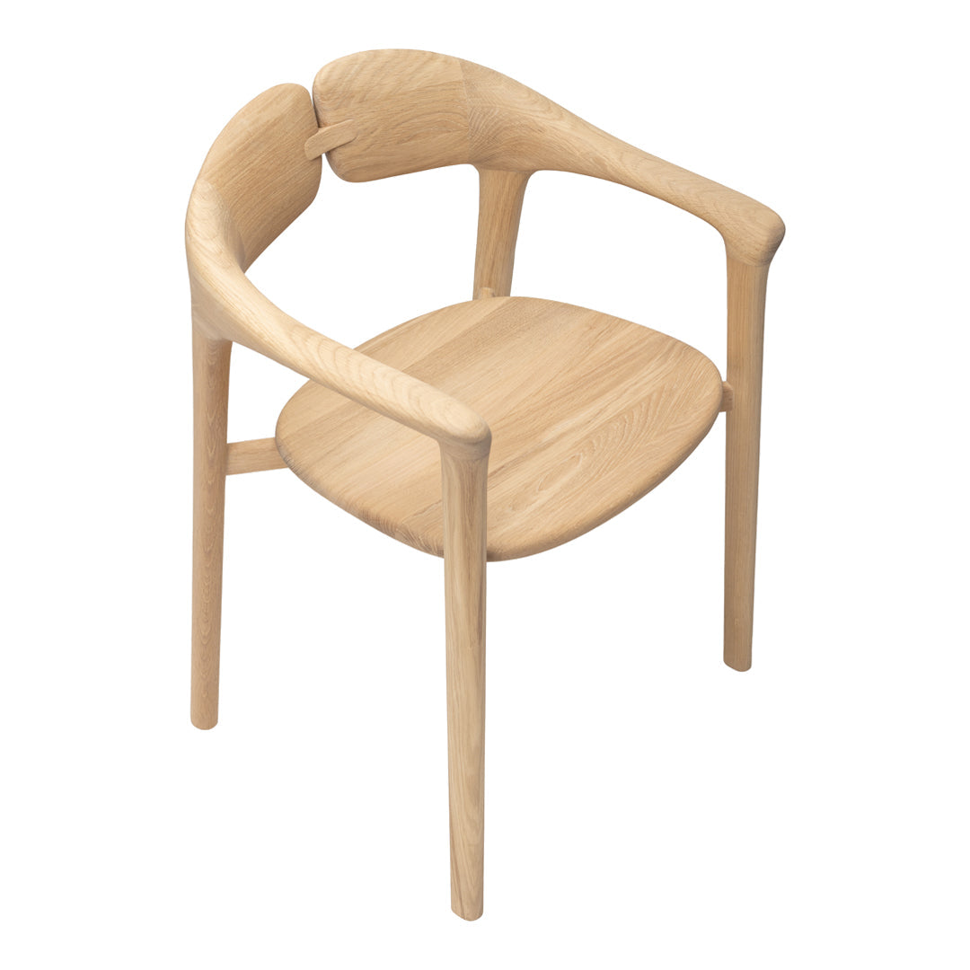 Light natural wood chair with smooth, curved lines and a minimalist design. Perfect for modern decor.
