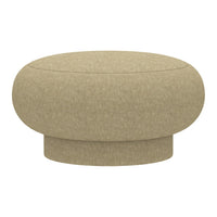 Round beige pouf with a textured fabric surface and smooth, minimalistic design. Perfect for modern interiors.