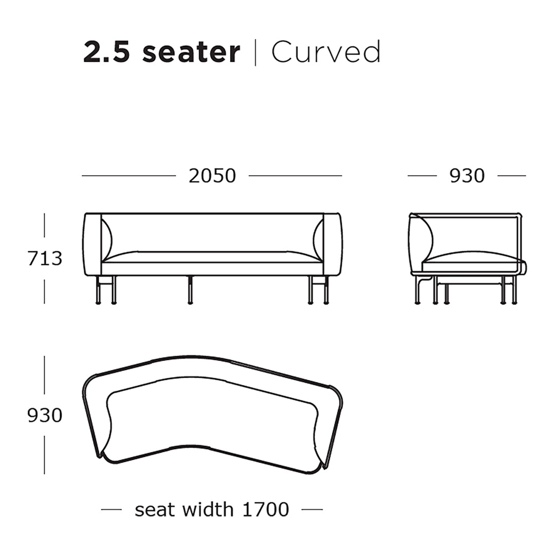 Curved 2.5-seater sofa design with soft lines and neutral tones for a modern look. Ideal for stylish living spaces.