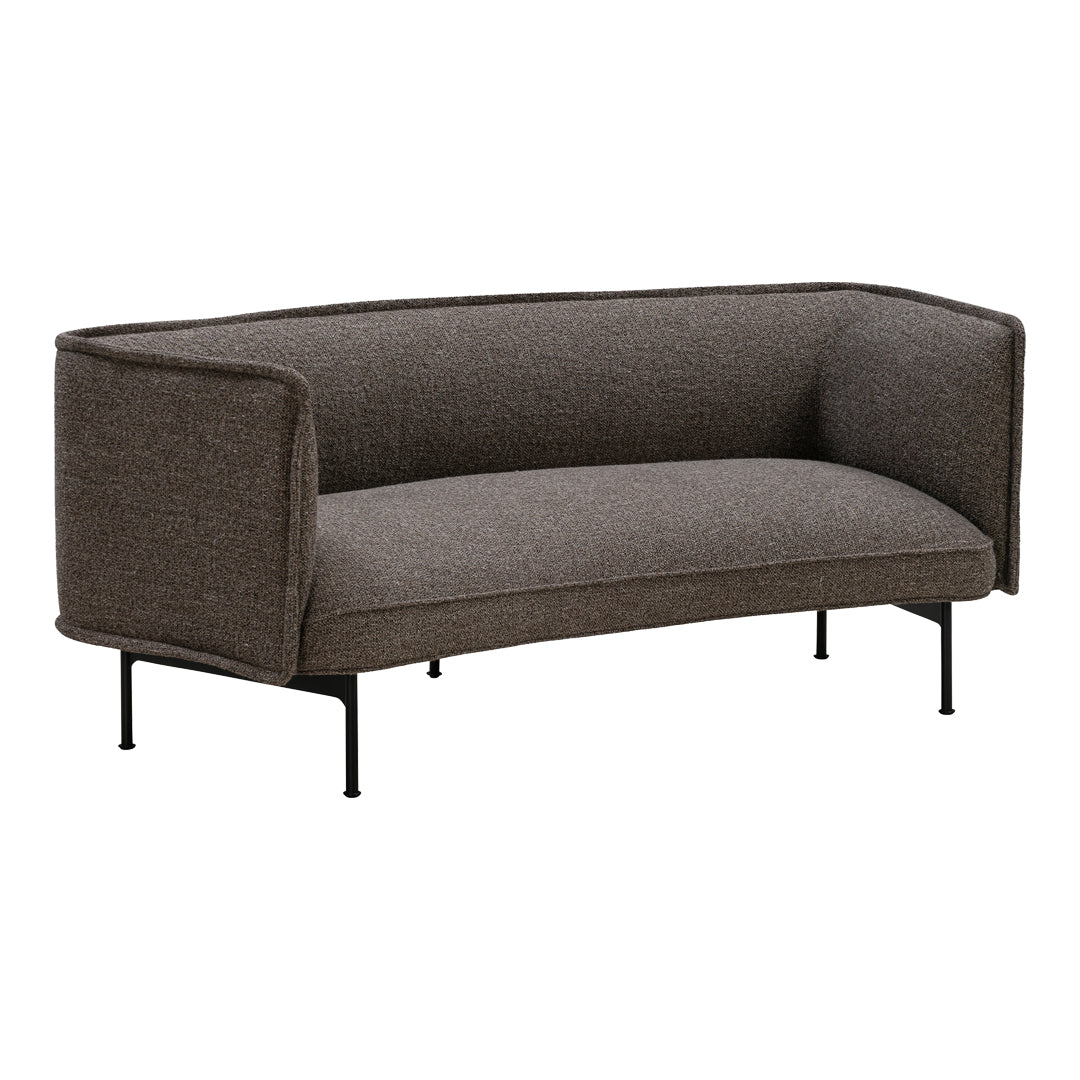 Modern brown upholstered sofa with a textured fabric and sleek black metal legs. Ideal for contemporary living spaces.