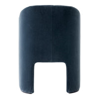 Soft navy velvet upholstery with a smooth, solid pattern, featuring a unique cut-out design. Ideal for modern decor.
