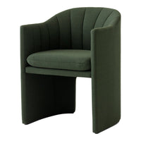 Green upholstered accent chair with vertical ribbed pattern and modern design, perfect for contemporary decor.