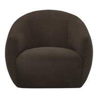 Dark brown upholstered chair with a smooth, rounded design and no visible patterns.