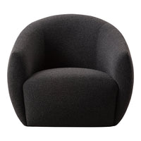 Black upholstered armchair with a smooth, rounded design and textured fabric, perfect for modern interiors.