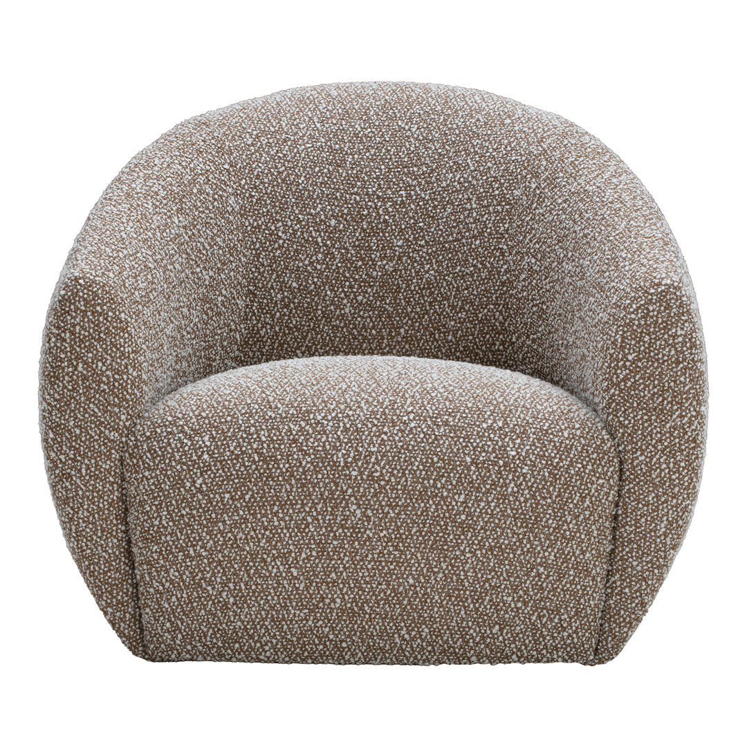 Textured brown and cream patterned armchair with a rounded design, perfect for modern decor.