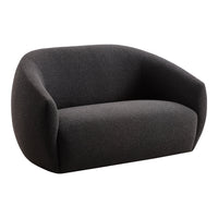 Cozy dark gray upholstered sofa with a smooth, rounded shape and minimalistic design. Perfect for modern interiors.