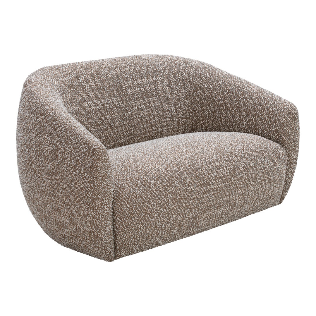 Cozy beige upholstered armchair with a textured, speckled pattern for added visual interest.