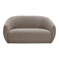 Taupe fabric two-seater sofa with a soft, textured pattern for cozy and modern decor.