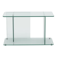 Clear glass accent table with a minimalist design and smooth, transparent surfaces, perfect for modern decor.