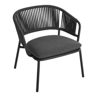 Black rattan chair with a sleek, modern design and a solid black cushion for a stylish accent.