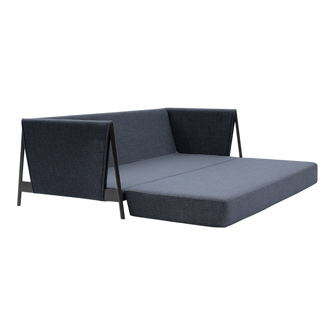 Modern dark gray sofa with a sleek, minimalist design and textured fabric. Perfect for contemporary living spaces.
