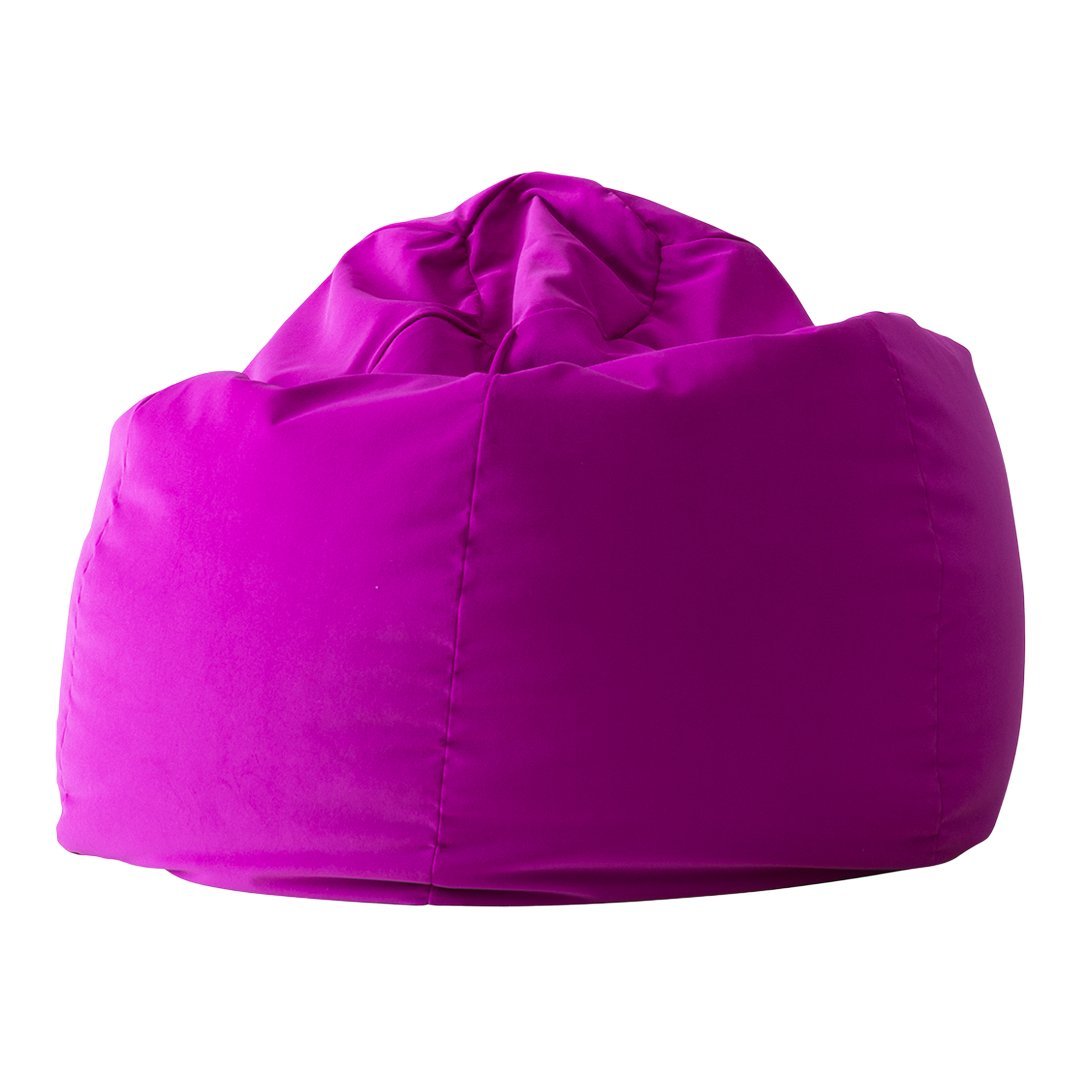 Vibrant purple bean bag with a smooth, solid color and plush, comfortable texture. Perfect for stylish relaxation.