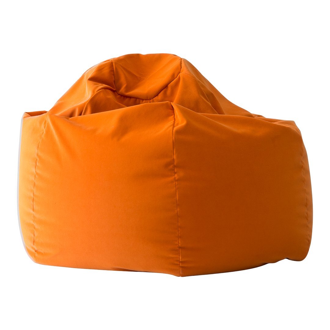 Bright orange bean bag with a smooth, solid fabric design, ideal for modern décor and comfortable lounging.