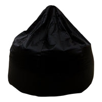 Black bean bag chair with a smooth, shiny fabric and a stylish peak design. Perfect for modern decor.
