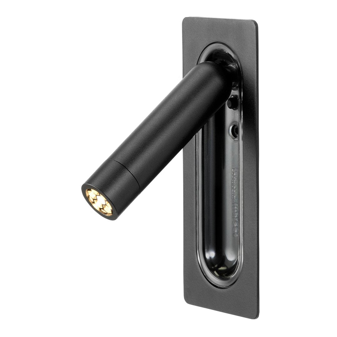 Sleek black wall-mounted light with a modern, minimalist design and smooth finish.