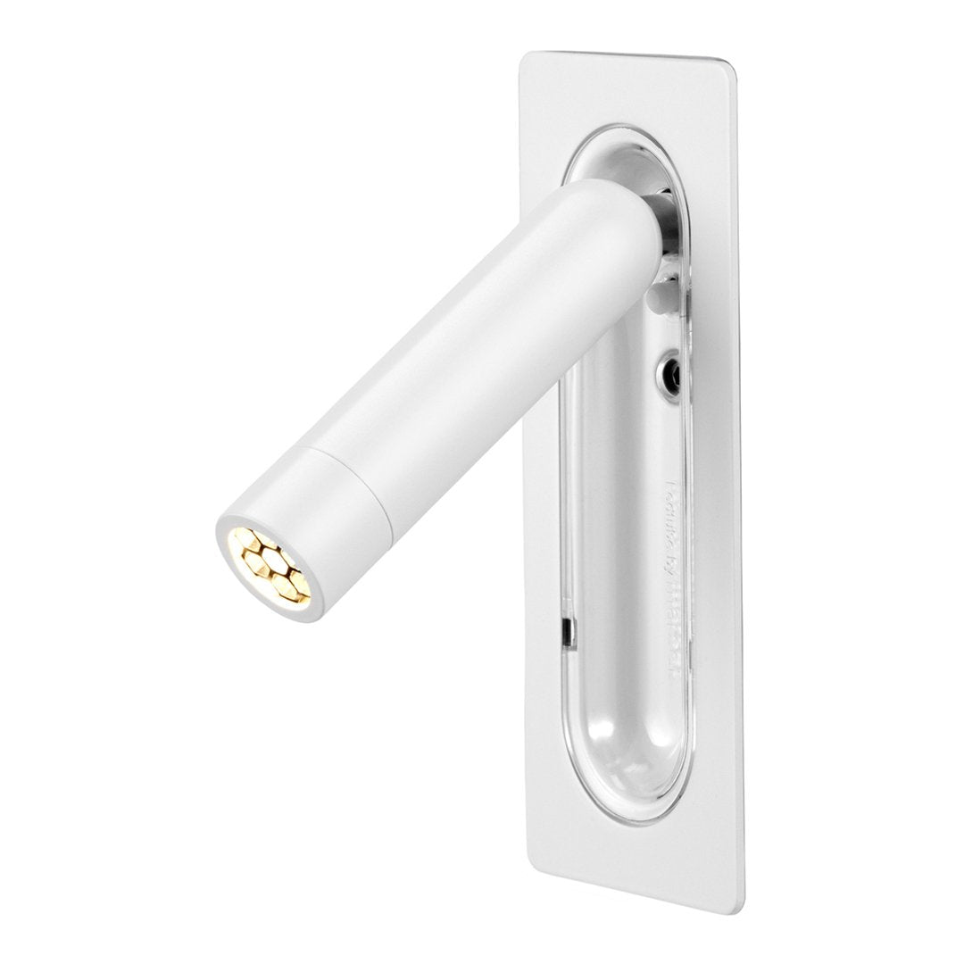 White modern wall light fixture with a sleek design and smooth surface. Minimalist style enhances any decor.