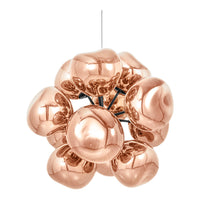 Copper pendant light featuring a polished metallic finish and rounded, glossy shapes, ideal for modern decor.