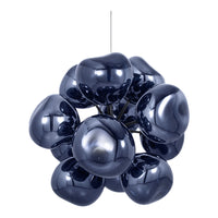Glossy navy blue pendant light with smooth, rounded shapes in a cluster design. Ideal for modern decor.