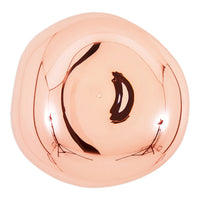 "Round rose gold bowl with a reflective surface and smooth, organic shape."