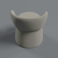Soft grey upholstered stool with smooth, minimalist curves and a modern design. Perfect for stylish decor.
