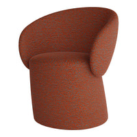 Orange fabric accent chair with a modern, curved design and subtle patterned texture. Perfect for stylish interiors.