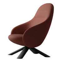 Rust-colored upholstered chair with textured pattern and sleek black base, perfect for modern interiors.