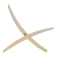 Light wood color with subtle white stripes, featuring a curved, modern design ideal for stylish decor.
