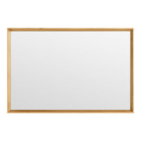 Rectangular mirror with a natural wood frame, featuring a smooth, reflective surface and minimalist design.