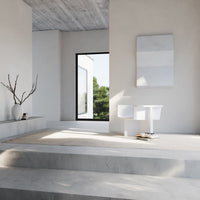Modern minimalist interior with neutral tones, sleek white accents, and subtle gray patterns. Perfect for contemporary decor.