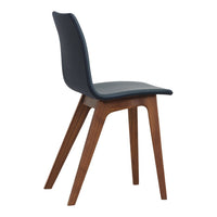 Stylish navy blue chair with a smooth upholstered seat and elegant natural wood legs. Perfect for modern decor.