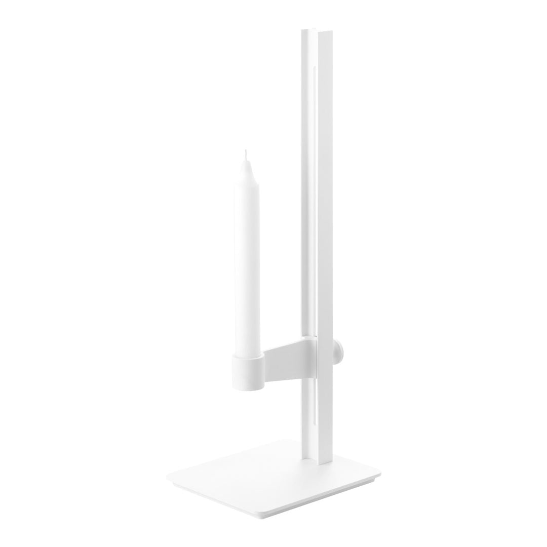 Elegant white candle holder with a minimalist design, featuring clean lines and a sleek finish.