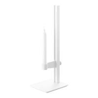 Elegant white candle holder with a minimalist design, featuring clean lines and a sleek finish.