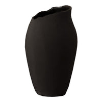 Sleek black ceramic vase with an organic shape and textured matte finish, perfect for modern decor.