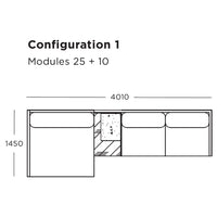 "Modern sectional sofa configuration in neutral tones with subtle geometric patterns."